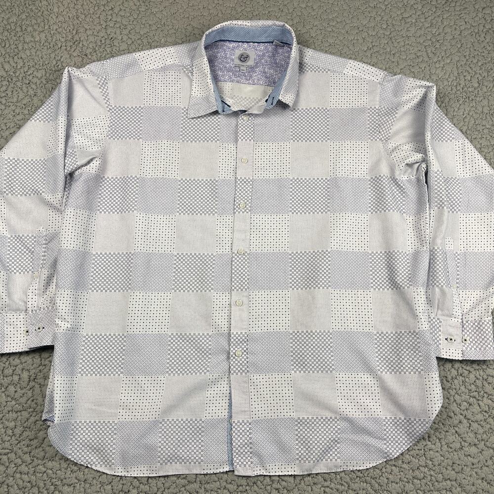 Kilburne & Finch Mens Button Up Shirt 3XL Blue Geometric Plaid Long Sleeve